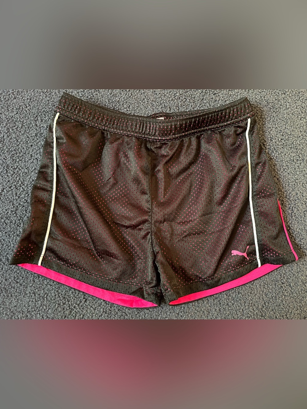 Puma Black Mesh Shorts with Pink Trim and White Piping